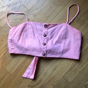 Pink linen crop top cami with tie back